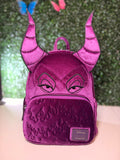 Loungefly Disney Sleeping Beauty Purple Velvet Maleficent Figural Mini Backpack | NWT