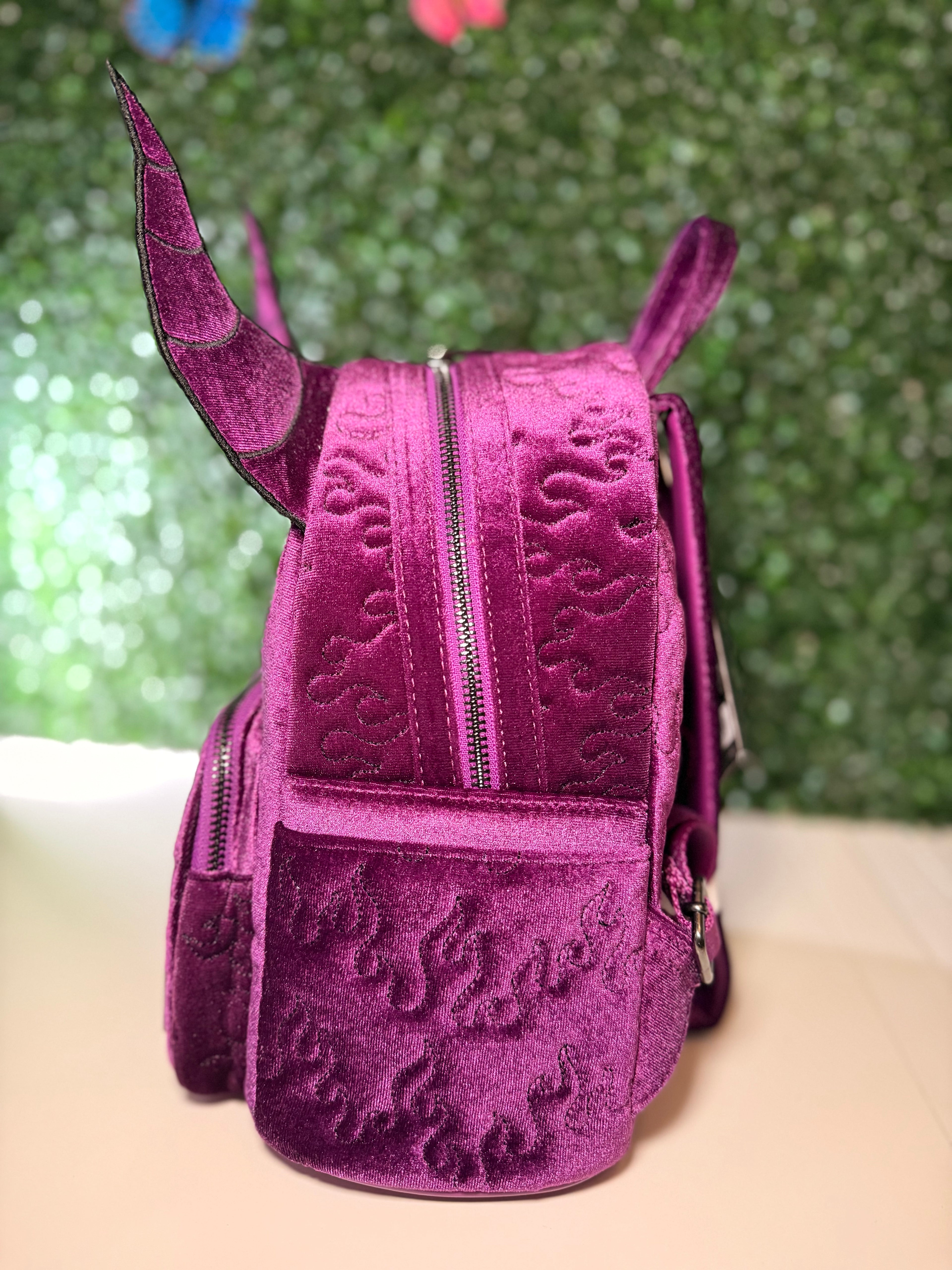 Loungefly Disney Sleeping Beauty Purple Velvet Maleficent Figural Mini Backpack | NWT
