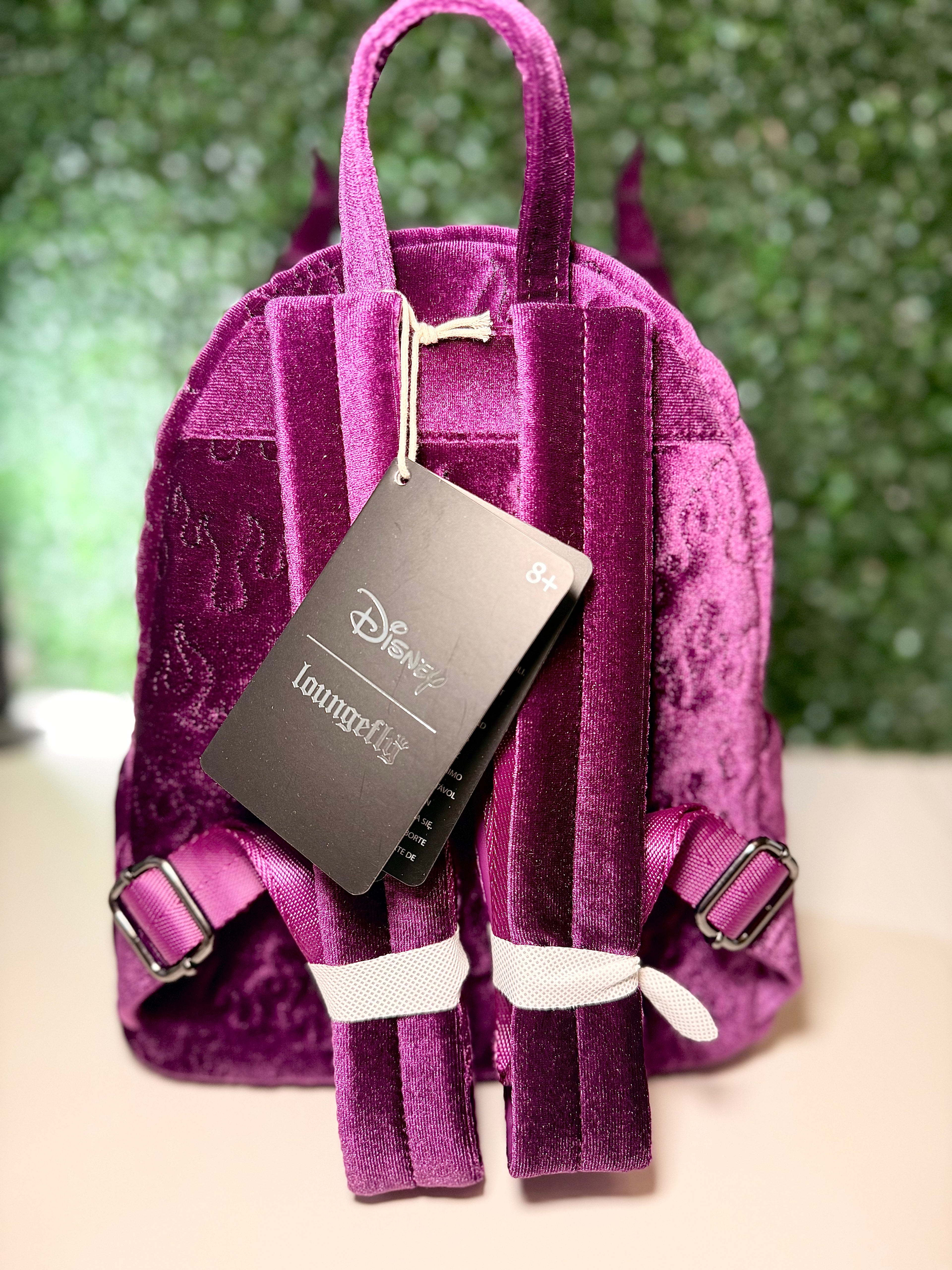 Loungefly Disney Sleeping Beauty Purple Velvet Maleficent Figural Mini Backpack | NWT